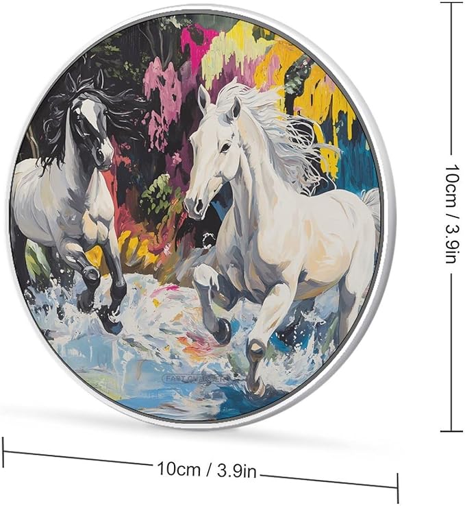 Running Horses Artistic Fantasy River Phone Charger Magnetic Charging Pad Anti-Slip with USB Cable