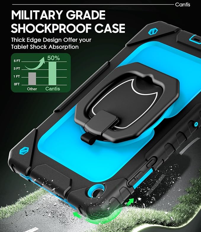 Cantis Case for Samsung Galaxy Tab A11 Plus 11 Inch 2026 (SM-X230/X236/X238) Shockproof Case for Tab A11+ with Screen Protector/Rotating Stand/Pen Holder/Shoulder Strap Black+Blue