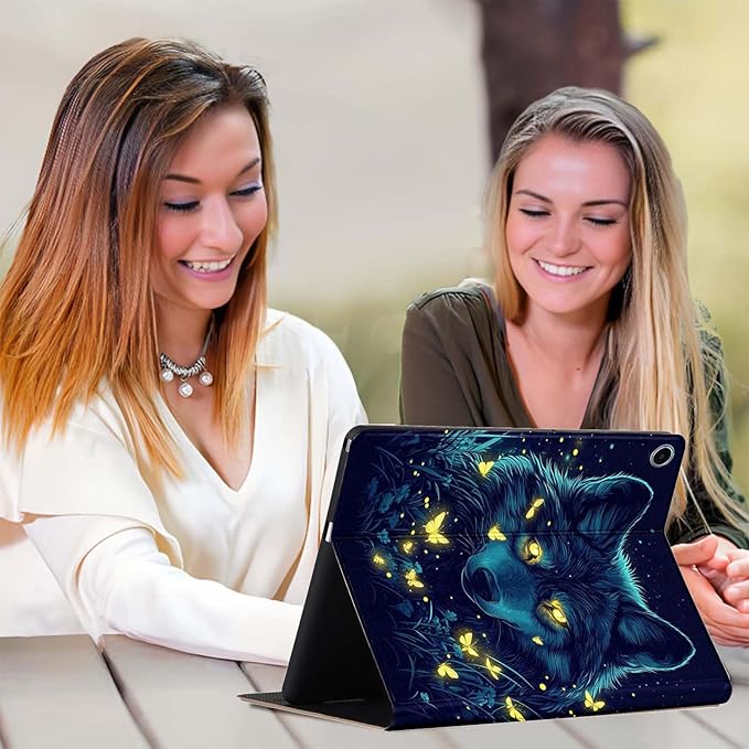 for iPad 5th/6th GeniPad Air 1/2 iPad 9.7 Inch CasePU Leather Cover with Auto Wake/Sleepand Adjustable Viewing Angles.Wolf with Butterfly