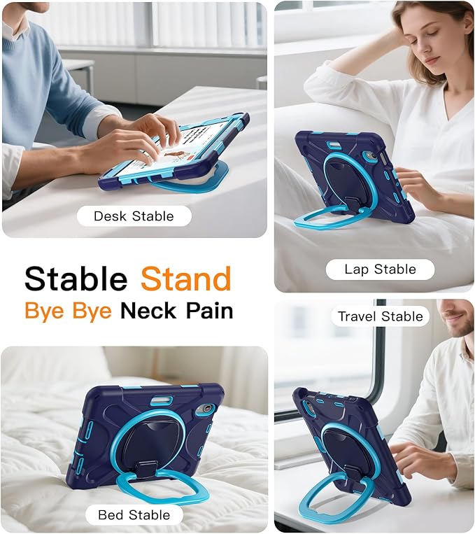 BATYUE Case for iPad mini 7 (A17 Pro) 2024/ iPad mini 6 (A15 Bionic) 2021 8.3 inch Shockproof Case for iPad mini 7th/6th Gen with Pencil Holder/ 360° Swivel Stand/Shoulder Strap - Navy Blue