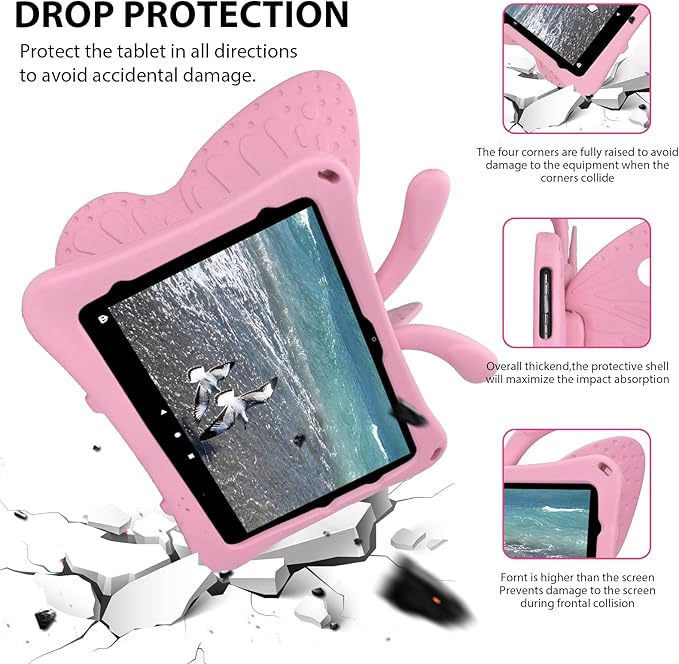 Dteck Fire HD 10 Kids Case (2021/2023 Release 11/13th Gen) 3D Cute Butterfly Case for Kids with Stand Shockproof Heavy Duty Pro Tablet Cover for Girls Pink