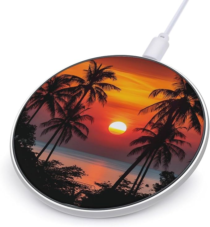 Beach Sunset Palm Tree Landscape Wireless Charger Anti-Slip Wireless Charging Pad Slim Charger Mat for Men Women