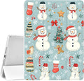 JOYLAND White Pad Case for iPad 5th/6th Generationwith Pencil Holder-Auto Wake/SleepChristmas Snowman&ampSnowflakes Pattern Anti-Scratch Shockproof Premium Folio Stand Case