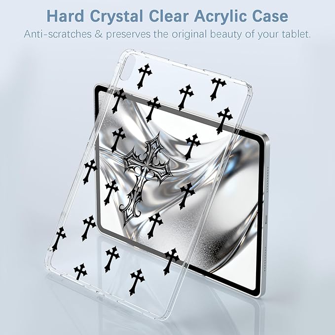 for 12.9 iPad Pro 6th/5th/4th/3rd Gen (2022/2021/2020/2018)Y2k Gothic Cross Crystal Clear CaseSlim Lightweight Anti-Scratch Soft TPU Bumper Hard Acrylic Back Cover for Women