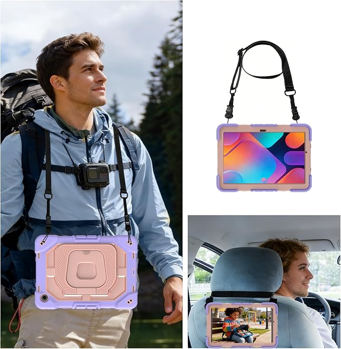 Case for Samsung Galaxy Tab A11+ 11 Inch 2025 (X230/X236B) Heavy Duty Shockproof Rugged Stand Hand Strap Protective Tablet Case for Tab A11 Plus Purple+Pink
