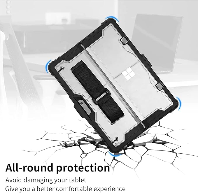 MOSISO Case Compatible with Surface Pro 7 Plus/Pro 7/6/5/4/LTE Heavy Duty Rugged Hard Shell Cover with Shoulder Strap &amp Hand Strap Compatible with Type Cover Keyboard Black