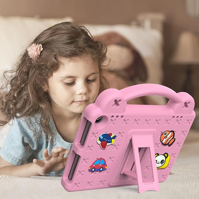 Compatible with Amazon Fire HD 8/HD 8 Plus (2020/2022)/Fire HD 8 2024 Tablet Case Kids Friendly Universal Lightweight Shockproof Protective Case with Shoulder Strap &amp Stand Handle Pink