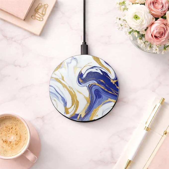 White & Blue with Golden Swirls