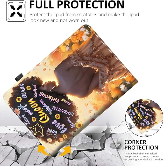 Case for Amazon Fire HD 10 Tablet (9th/7th/5th Generation2019/2017/2015 Release) Multi-Angle Smart Stand Cover Auto Sleep/Wake for Fire 10.1 InchAfrican American Afro Women Black Queen