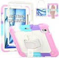 HXCASEAC Shockproof Case for iPad Air 11 inch M4 M3 M2 (2026 2025 2024) Full Body Protective with Pencil Holder Built-in Screen Protector Rotating Stand Hand Strap for iPad Air 11 Case (Pink)
