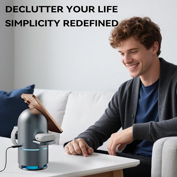 3-in-1 Wireless Charging Station with Bluetooth 5.3 Speaker Qi2 Certified MagSafe &amp Rotating Charger with Ambient Light for iPhone iWatch AirPods Suitable for Home Office and Outdoor 20W Adapt
