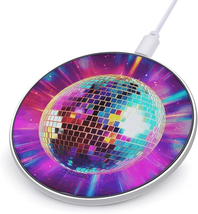 Space Disco Ball Wireless Charger Fast Wireless Charging Pad with USB Cable 10W Anti-Slip Magnetic Wireless Charger Portable Slim Charger Puck Travel Charging Station