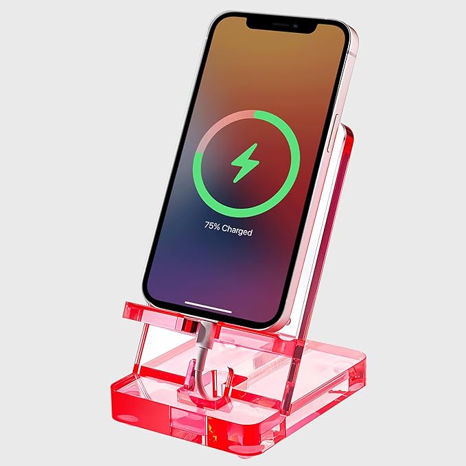 Removable Acrylic Desktop Cell Phone Holder with Flat Mirror (Pink)