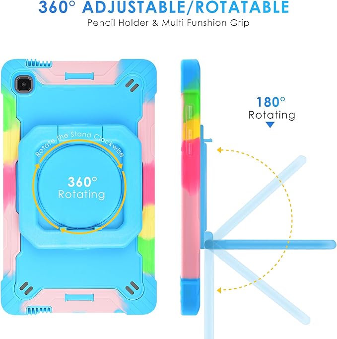 DETUOSI Case for Samsung Tab A7 Lite 8.7 inch 2021 Release SM-T220/T225/T227u Shockproof Protective Cover for Galaxy Tab A7 Lite 8.7 inch (360°Rotatable Stand &amp Shoulder Strap) Camouflage Blue
