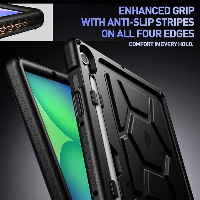 Poetic TurtleSkin Case for Samsung Galaxy Tab S10 Lite/Tab S10 FE/Tab S9 FE | Fan Edition 10.9 inch Case with S Pen Holder Heavy Duty Shockproof Kids Friendly Protective Silicone Cover Black