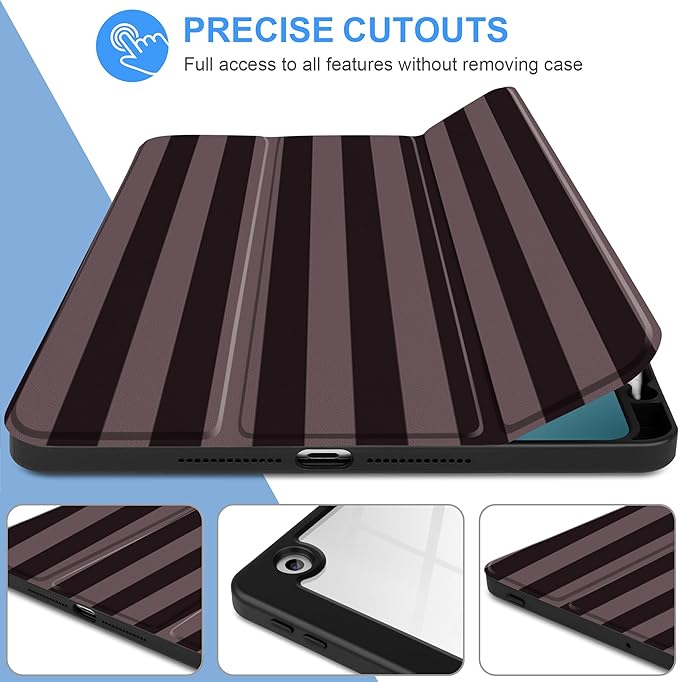 DONGKE for iPad 9th/8th/7th Generation Case 10.2 Inch (2021/2020/2019) [Auto Sleep/Wake &amp Pencil Holder] Clear Acrylic Back Trifold Stand Cover Brown Stripes