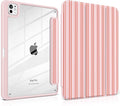 Case for iPad Pro 11 Inch (M5 2025 M4 2024) – [Built-in Pencil Holder] Shockproof &amp Stylish Clear Hard Back + Soft TPU Edge Magnetic Trifold Stand Auto Wake/Sleep Pink Stripes