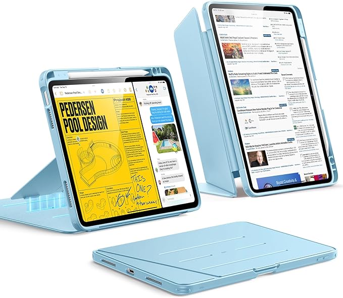 ESR for iPad Air 11 Inch Case M4/M3/M2 (2026/2025/2024) iPad Air 5th/4th Gen Case (2022/2020) Vertical Stand Cover Multi Stand Angles Ultra-Stable Cover with Pencil Holder Flip Series Light Blue