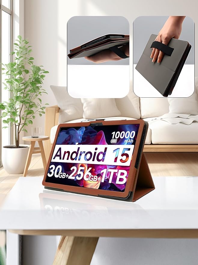 for Urao G140L 2025 14 Inch Android Tablet CaseBOVUGAC Folding Stand Protective Cover with Pencil Holder and Wrist StrapFull Protection Premium PUScratch Resistant(Brown)