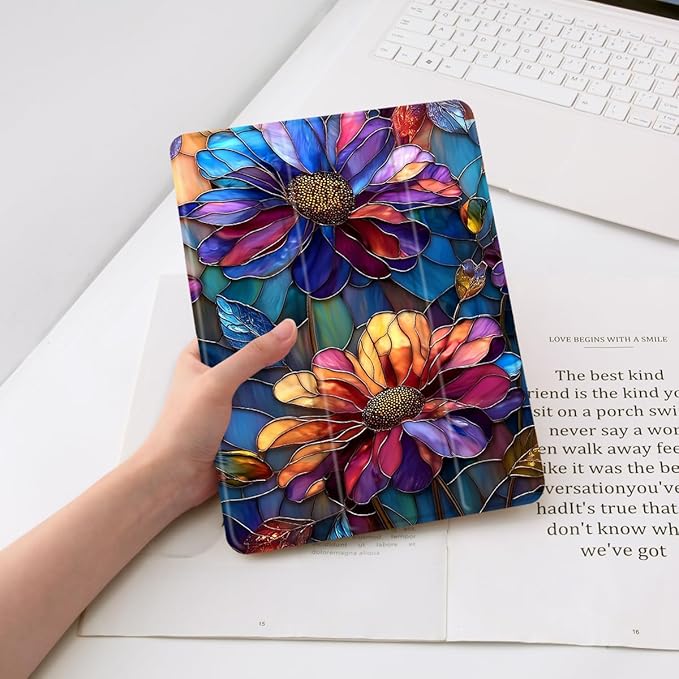 Cute Vibrant Flower Case for iPad 10th Generation 2022 10.9/ iPad (A16) 11th Gen 2025 11 Floral Aesthetic Design Foldable Leather Protective Case Soft Back Cover with Pencil Holder