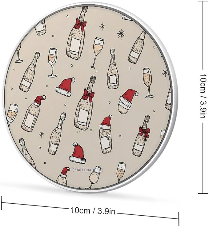 New Year Christmas Champagne Fast Portable Charger 10W Funny Graphic Phone Charging Pad with USB Cable