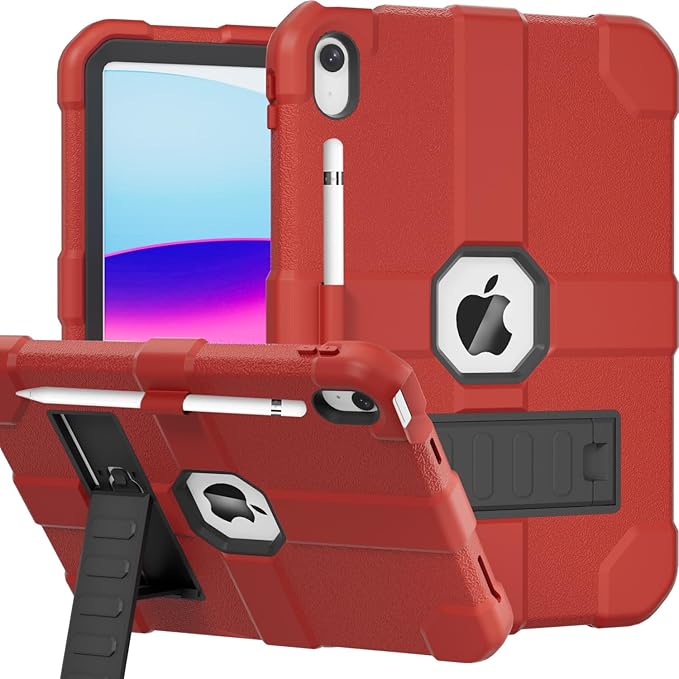 Case for iPad (A16) 11th Generation 11 Inch 2025 / iPad 10th Generation 10.9 Inch 2022 Rugged Heavy Duty Protective Cover [Built-in Pencil Holder ] for iPad 11/10 Gen (Red)
