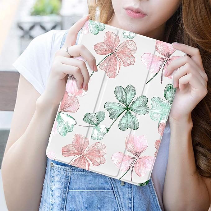 JOYLAND Flower Case for iPad 10th Generation Case 10.9 inch/iPad (A16) 11th Generation 11 Inch 2025 with Pencil Holder-Trifold Stand Protective Cover with Soft TPU BackWhite