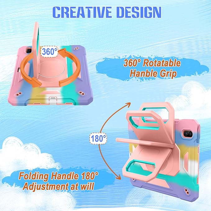 KCJ for iPad Air 11 Inch Case M3 2025 7th Generation &amp M2 2024 6th Generation with Tempered Glass Screen ProtectorRugged Protective Case with Folding Stand/Pencil Holder/Shoulder Strap (Rainbow)