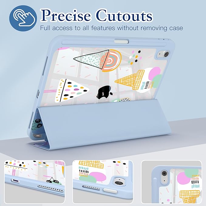CISSOOK for iPad (A16) 11 inch Case 2025 /iPad 10th Generation 10.9 2022 with Pencil Holder Trifold Stand with Soft TPU + PC Transparent Hard Shell Back Cover Blue Ice Cream
