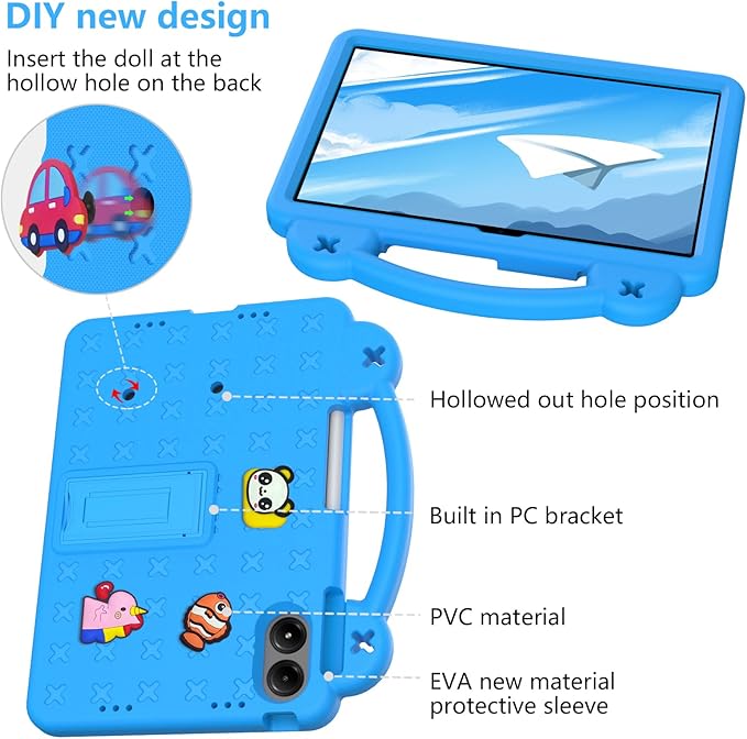 Compatible with Xiaomi Redmi Pad Pro 12.1 2024 Tablet Case Kids Friendly Universal Lightweight Shockproof Protective Case with Shoulder Strap &amp Stand Handle Sky Blue