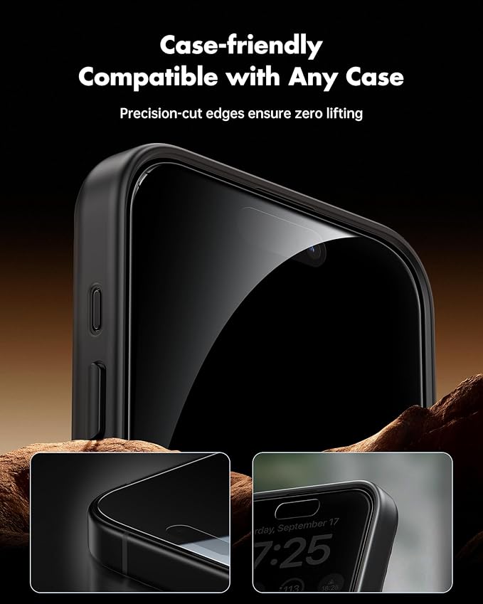 UNBREAKcable Privacy Screen Protector for iPhone 15 Plus (6.7) 25° Anti-Spy Tempered Glass Easy Install Alignment Frame Case-Friendly 9H Hardness Anti-Fingerprint 3-Pack