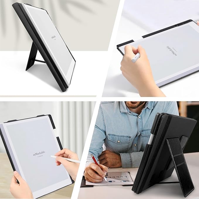 E NET-CASE Case for Remarkable 2 Tablet 10.3 inch (2020 Released) - New Business Design Upgraded Leather Cover for Remarkable 2 Digital Paper with Stand &amp Pen Holder (Black)