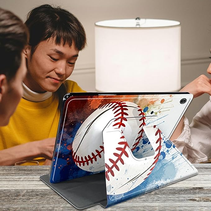 Case for Kindle Fire HD 8 Tablet (8th/7th/6th Generation 2018/2017/2016 Release) Baseball Theme 360 Degree Rotating Stand Protective Cover with Auto Sleep/Wake for HD 8 Tablet