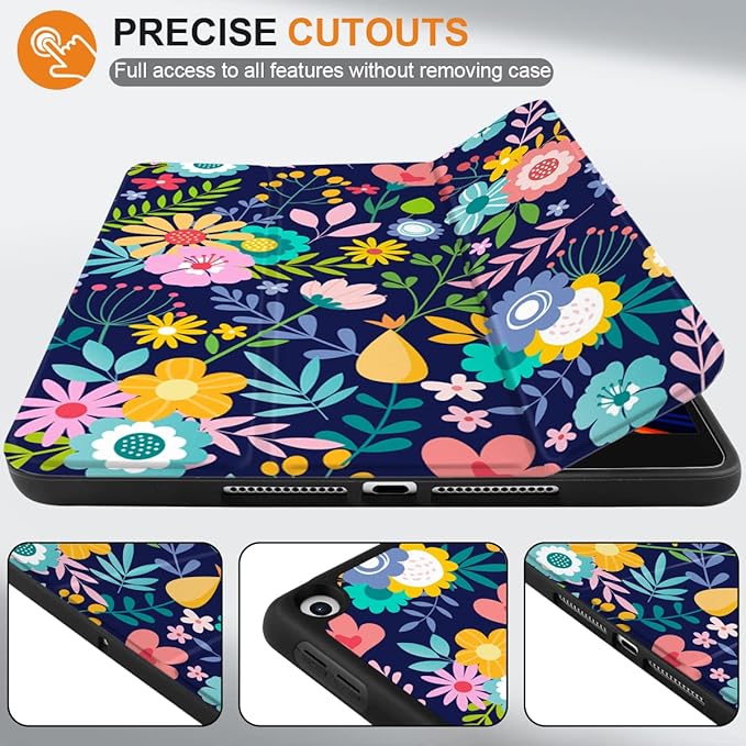 DONGKE Case Compatible with iPad 10.2 Inch 2021 2020 2019 iPad 9th/8th/7th Generation with Pencil Holder Slim Stand Protective Case with Soft TPU Back Auto Sleep/Wake Cover Florals