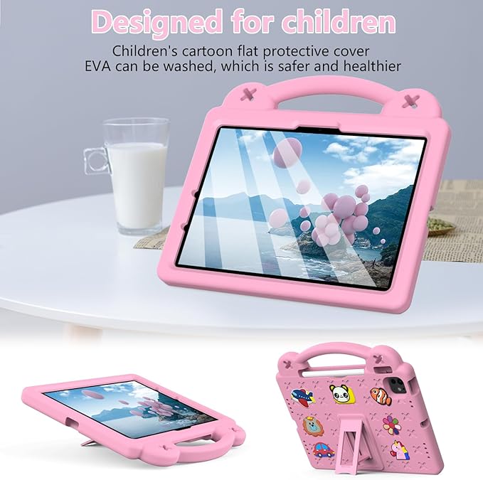 Dteck for iPad Air 6th Gen 11 Inch Case 2024iPad Pro 11 Inch Case 2024 5th Gen(M4)Cartoon Panda Shockproof Rugged Lightweight Convertible Stand Kids Friendly Tablet Case with HandlesPink