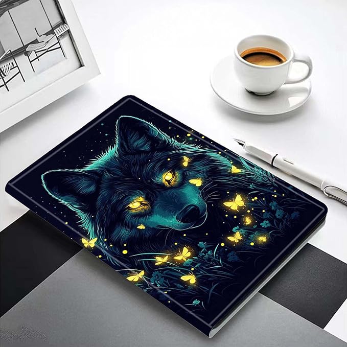 for iPad 5th/6th GeniPad Air 1/2 iPad 9.7 Inch CasePU Leather Cover with Auto Wake/Sleepand Adjustable Viewing Angles.Wolf with Butterfly