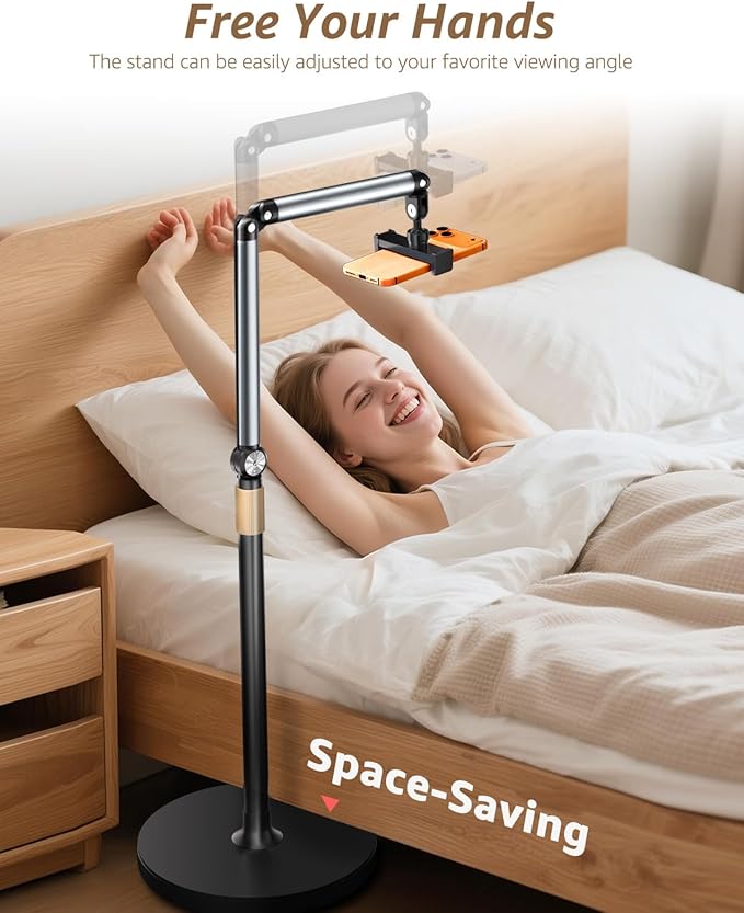 Phone Floor Stand Cell Phone Stand with Flexible Arm for Bed 69 Height Adjustable iPhone Stand Stable Overhead Tripod with 360°Rotatable Phone Holder &amp Remote for Recording Sofa Desk