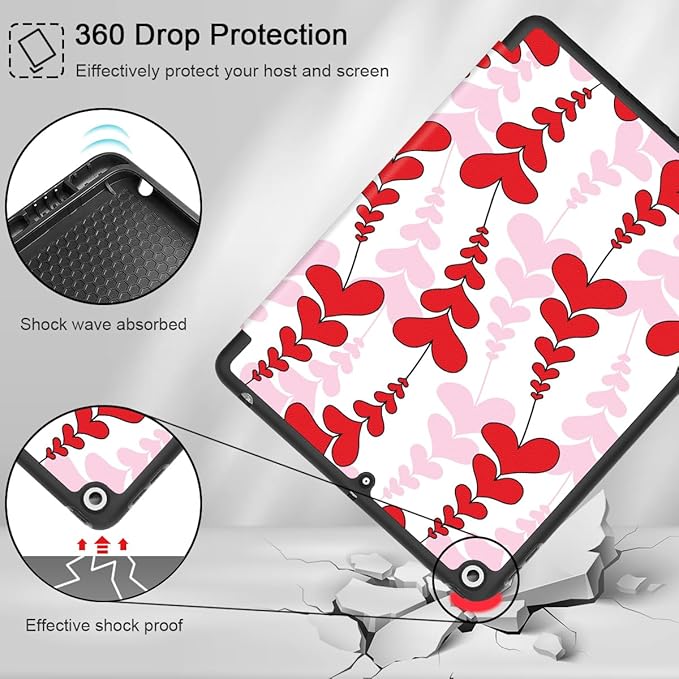 Mektron Designed Printed iPad 10.2 Case 9th Gen (2021)/ 8th Gen (2020)/ 7th Gen (2019) with Pencil Holder Slim Protective Case with Soft TPU Back Auto Wake/Sleep for iPad 10.2 Inch Heart Wave