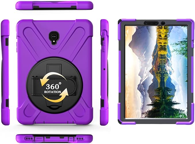 Case for Samsung Galaxy Tab S4 10.5 2018 (SM-T830/T835/T837)Portable Heavy Duty Dropproof Protective Cover Case with 360 Rotating StandHandle &amp Shoulder StrapStylus Pen (New Purple)