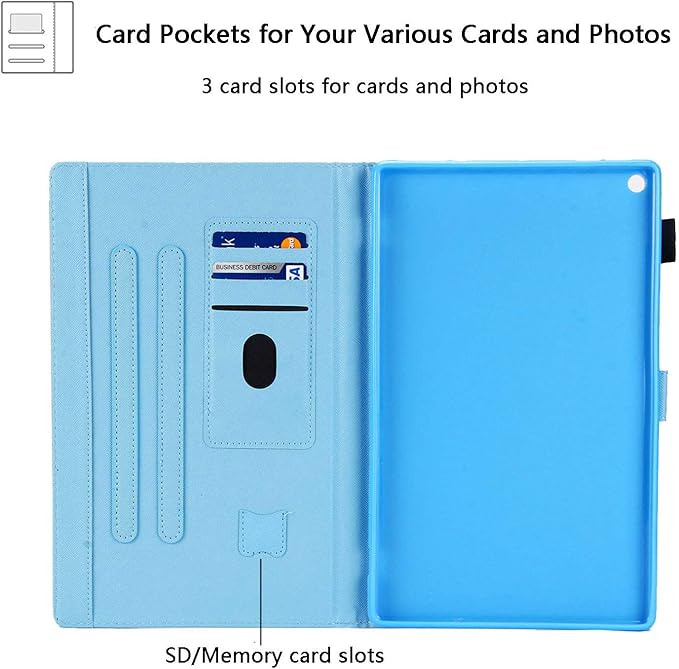 Kindle Fire HD 10 Tablet Case 9th and 7th Generation with Pencil Cards Holder UUcovers Smart Folio Stand Synthetic Leather Cover [Auto Wake/Sleep] for Amazon Fire HD 10.1 Inch 2019/2017 Blue Horse
