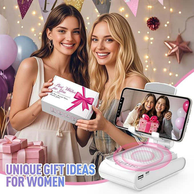 Gifts for Women Men Cell Phone Stand With Wireless Bluetooth Speaker Unique Gifts for Women Wife Mom Gifts for Christmas Stocking Stuffers for Women Adults Mom White Elephant Gifts for Adults