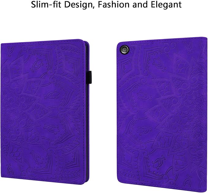 Fire HD 10 Case 9th/7th Generation (2019/2017) 10.1 with Pencil Holder Elastic Band Pocket Multi-Angle Stand Magnetic Folio Wallet PU Leather TPU Shockproof Cover Purple Paisley Flower