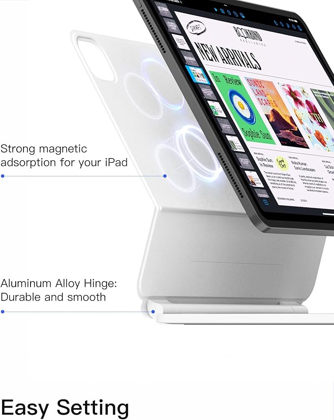 Inateck Magnetic Keyboard Case for Air 11 inch (M4 2026/2025 M3/2024 M2) Easy-Set for Air 6/5/4 Gen iPad Pro 11 inch 4/3/2/1 Gen Floating Cantilever Stand 7-Color Backlight with Trackpad White