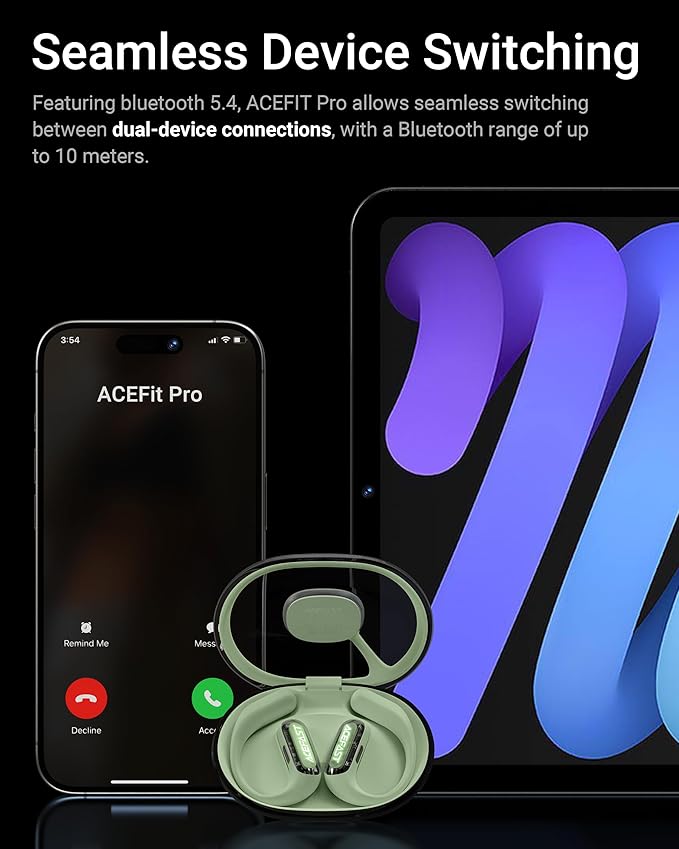 ACEFAST AceFit Pro Open-Ear Headphones Night Safety Mode for Sports Powerful Bass 7.6g Ultra-Comfort Bluetooth 5.4 30H Playtime with Digital Display IP54 Sports Earbuds for Running &amp Workout