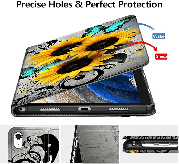 Case for iPad (A16) 11th Generation 11 Inch 2025/10th Generation 10.9 Inch 2022 PU Leather Smart Protective Cover with Auto Sleep/Wake for iPad 11/10 GenSunflowers Blue Butterflies
