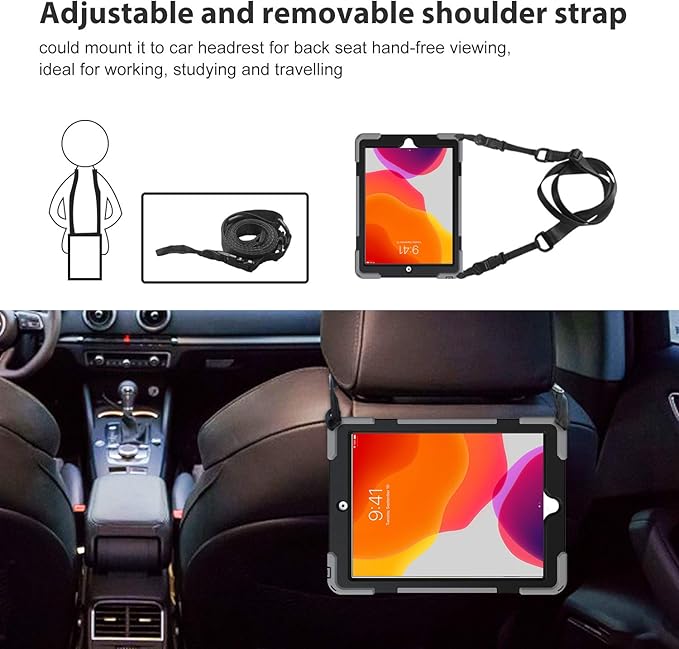 ProCase Rugged Case for iPad 9th/ 8th/ 7th Generation 10.2 (2021/2020/2019) Heavy Duty Shockproof Protective Cover with Strap for iPad 9/8/7 -Grey