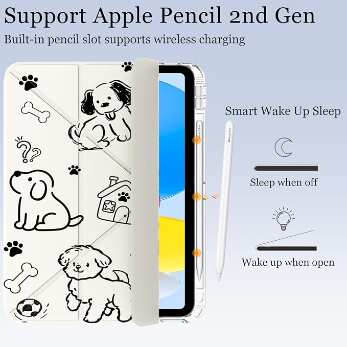 Cute Kawaii Puppy Dog for iPad Pro 11 Inch Case 4th/3rd/2nd Generation 2022/2021/2020 with Pencil Holder Auto Sleep/Wake White Leather Acrylic Back Detachable Cover