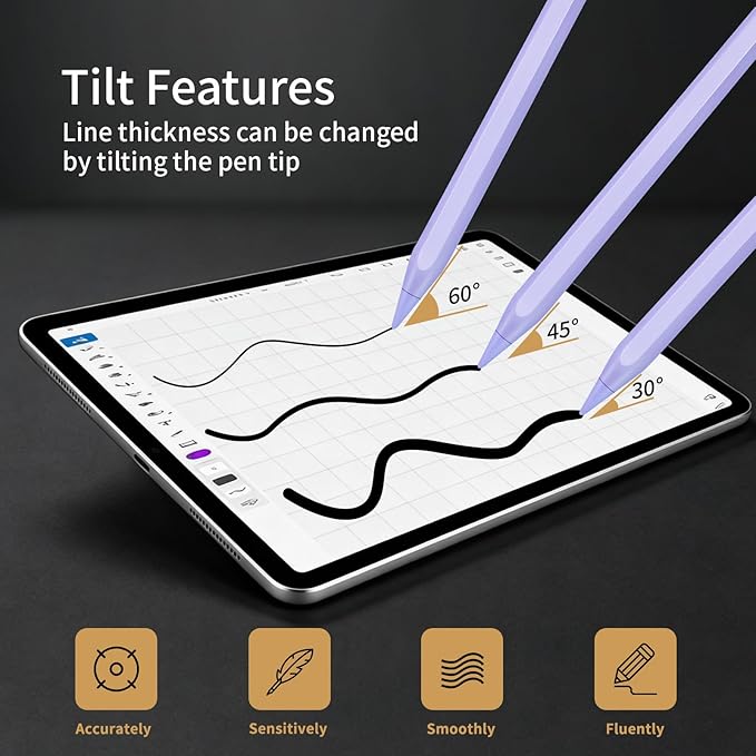 Stylus Pen for iPad Pixel PrecisionPalm RejectionTilt Sensitive Perfect for iPad 6-11 iPad Pro 11/12.9/M4/M5iPad Air 3/4/5/M2/M3iPad mini 6/5 Purple