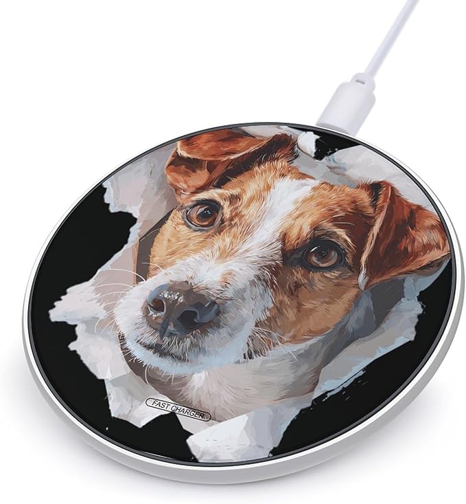 Jack Russell Terrier Dog Tearing Phone Charger Magnetic Charging Pad Anti-Slip with USB Cable