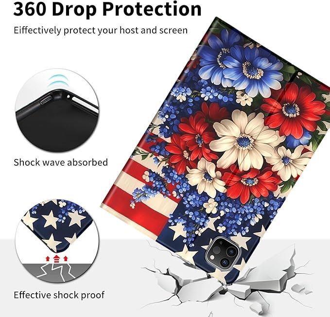 ffor iPad Pro 12.9 Case 6th/5th/4th Generation 2022/2021/2020-Slim PU Leather Stand Smart Cover with Auto Wake/SleepRed White and Blue Flower Flags